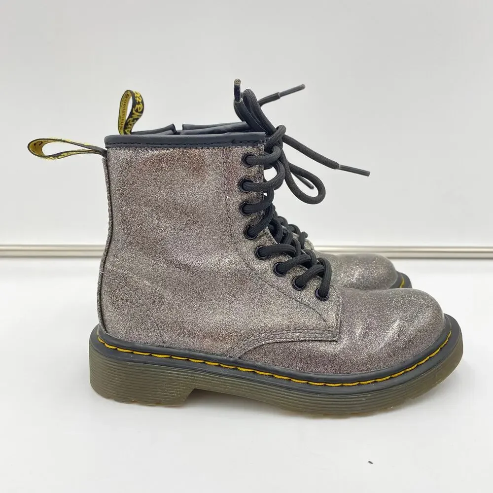 Dr. Martens Girl's 1460 Gray Glitter J Combat Boots Size 12